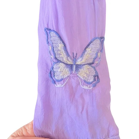 Johnny Was Slim Audrey Tunic Womens Boho M Lavender Embroidered Butterfly Top - Picture 15 of 16